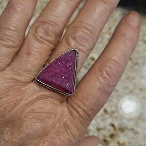 Triangular Cobalt Druzy Pink Stone Ring in Sterling Silver CHRISTMAS SALE